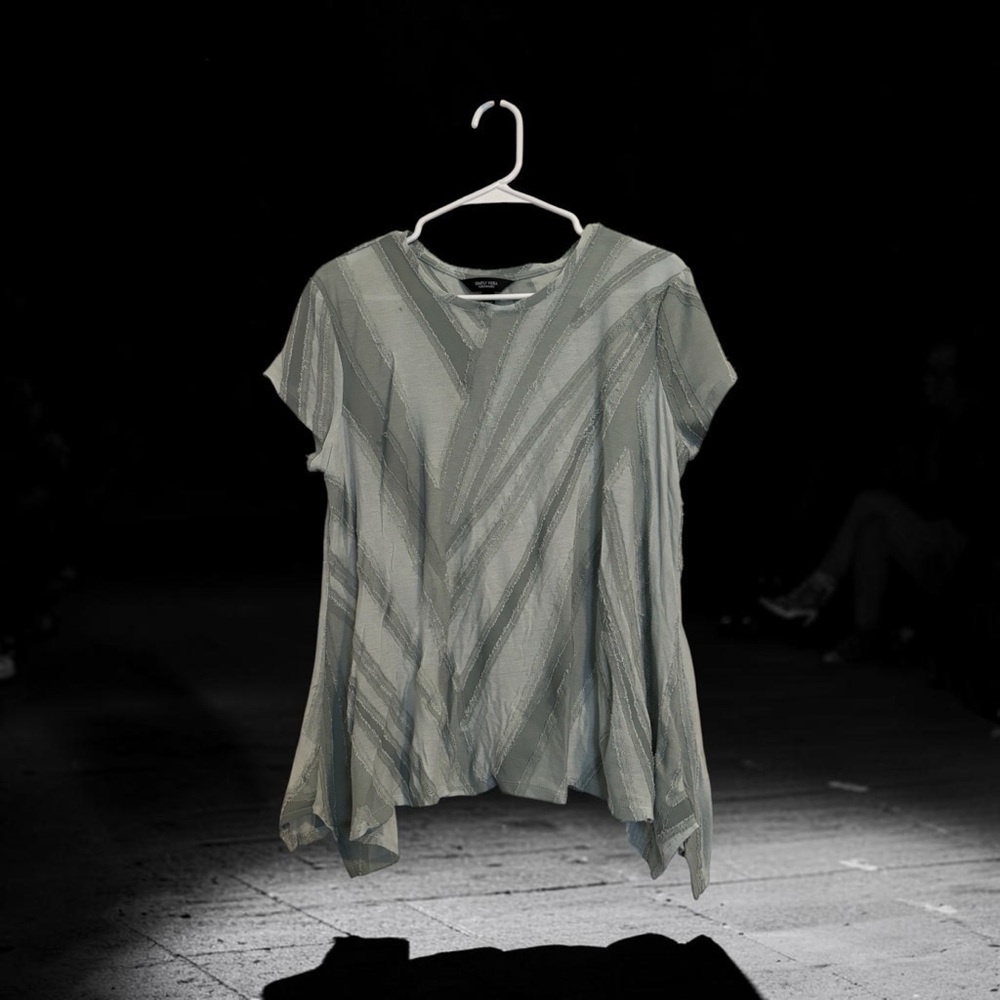 Light Gray Teal Stripe Short Sleeve Top | Vera Wang Branded Casual Tee